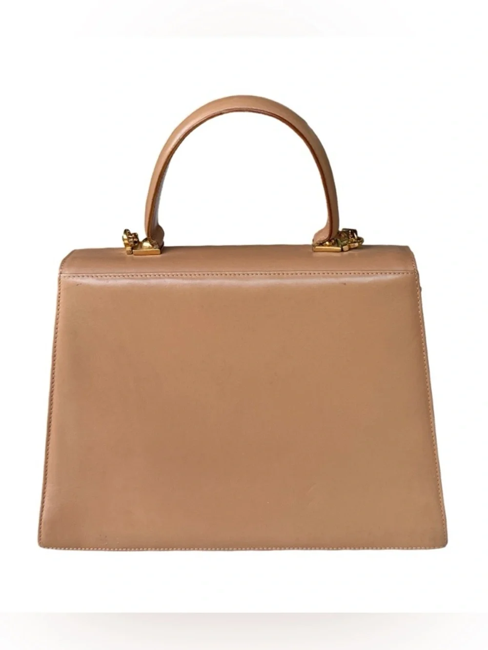Vintage Salvatore Ferragamo Gancini Tan Leather Top Handle Shoulder Bag